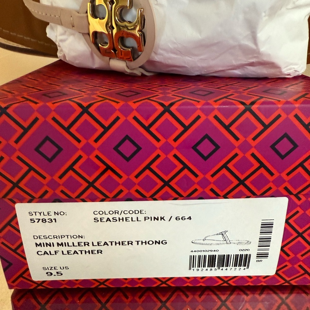 Tory Burch Mini Miller Leather Thong Sandals SEASHELL PINK Woman's Size 9.5 - Picture 6 of 6